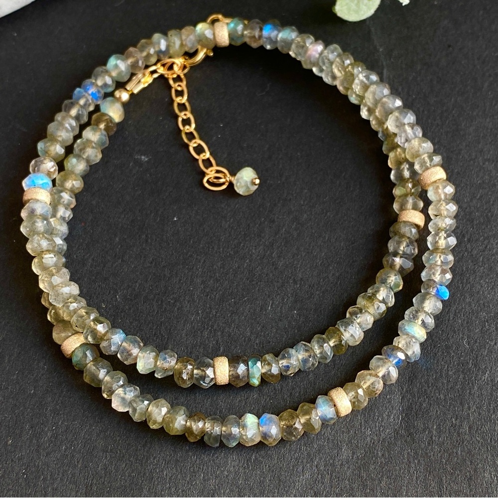 Beaded Labradorite Beaded Necklace Choker In 14k gold